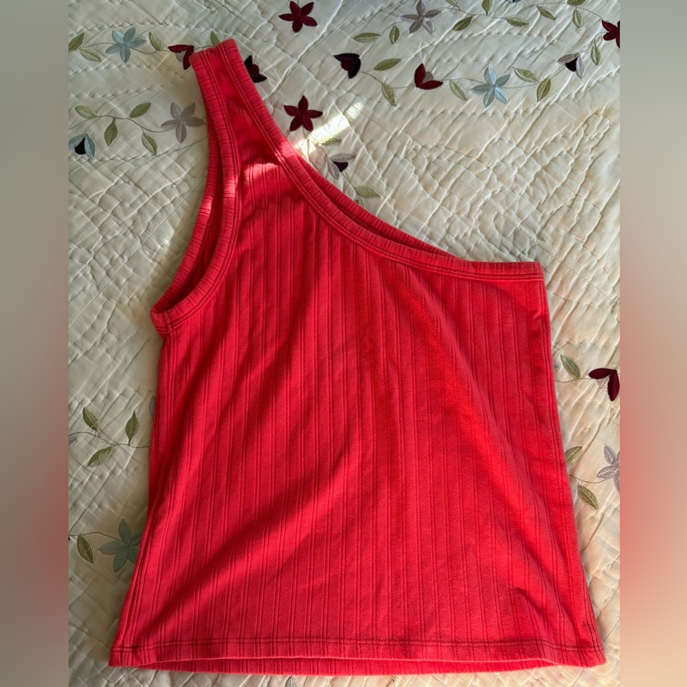 American Eagle Outfitters One-Shoulder Red Ribbed Tank